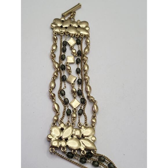 Multicolor Glass Cabochon Multi Strand Toggle Bracelet Gold Tone 7.5 Inch - Picture 8 of 10